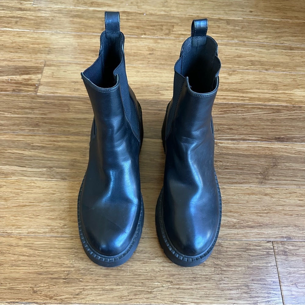 Madden Girl Women 9.5 Gorpcore Grunge Black Leather Heeled Ankle Boots - Picture 5 of 7